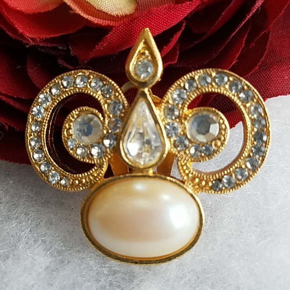 EARRINGS VTG PEARL & CRYSTAL - Picture 3 of 6